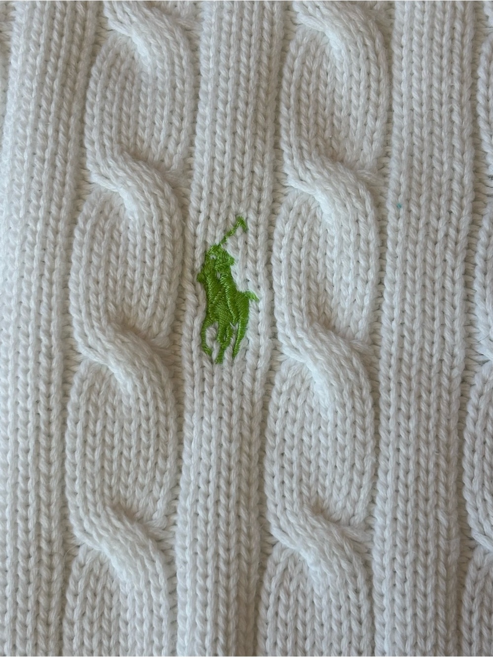 Ralph Lauren Cable Knit Crewneck Sweater XL White 100% Cotton Green Pony - Picture 4 of 7